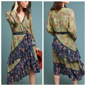 LOVE SAM Williston Wrap Green, Blue / Floral Printed Dress
